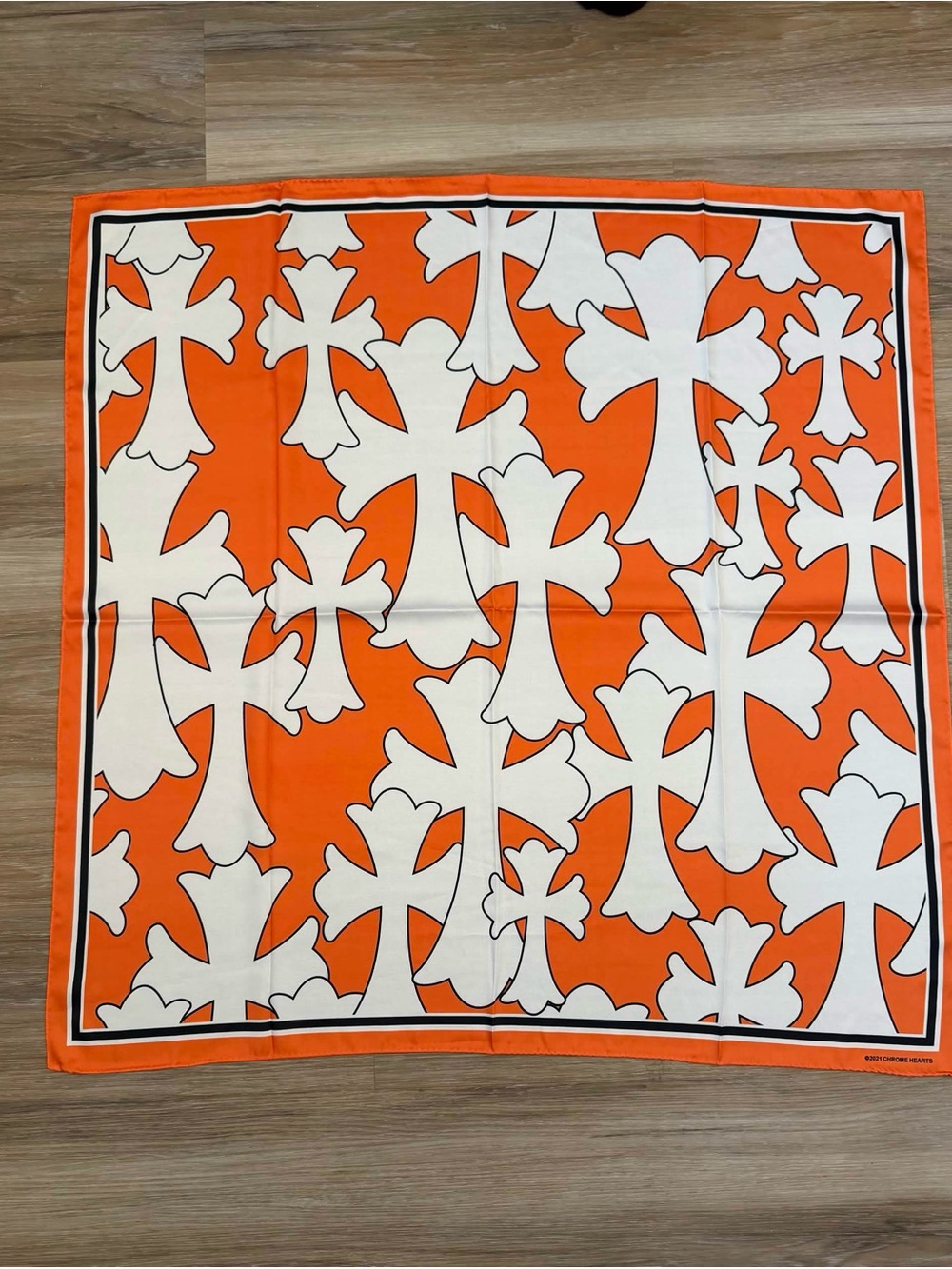 Chrome Hearts Orange White Cross Silk Scarf